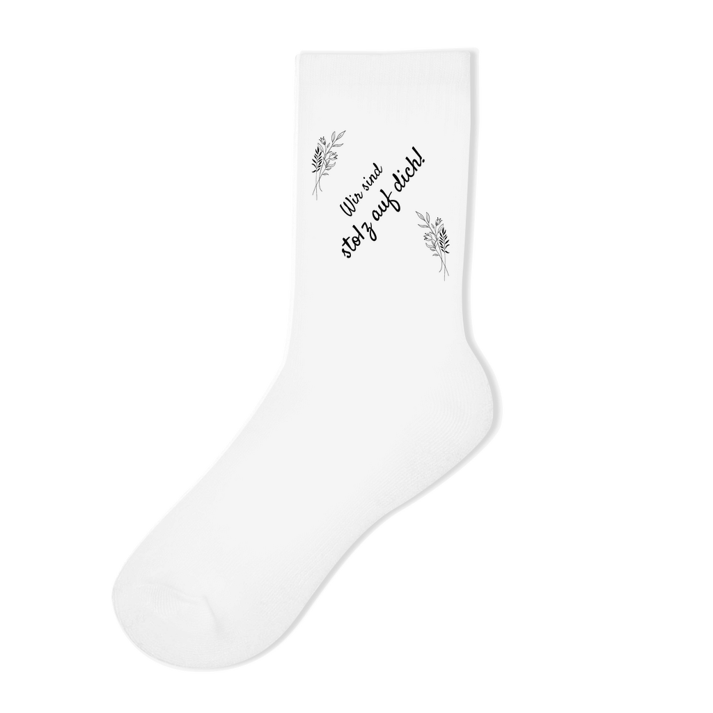 Socken "Wir sind stolz auf dich" (Blumen-Motiv)