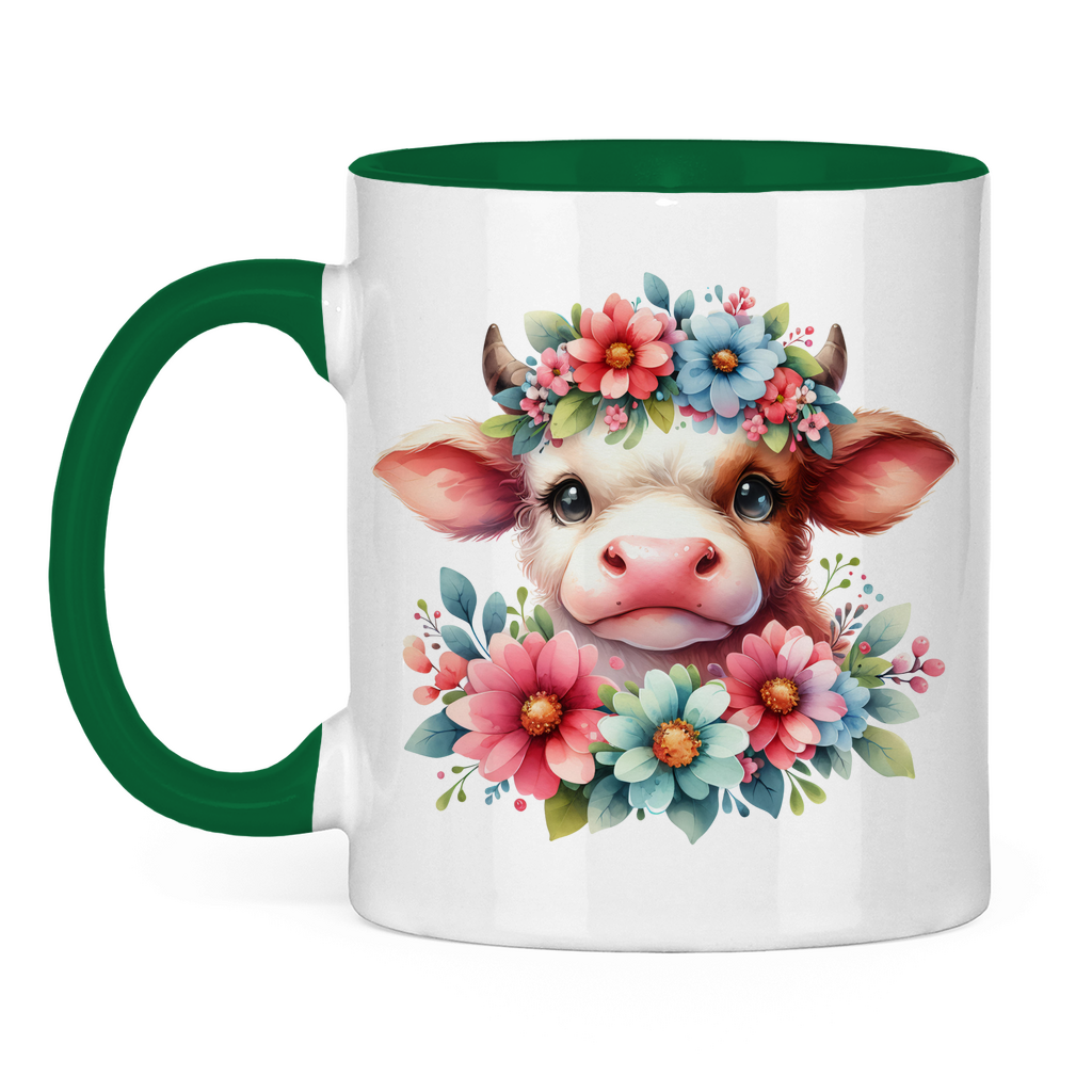 Tasse "Kuh mit Blumen" grün