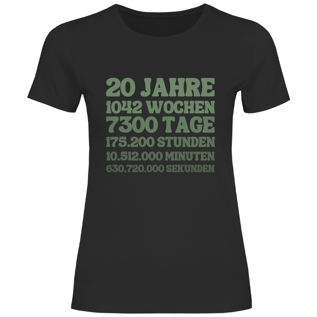 Damen T-Shirt "20 Jahre, 1042 Wochen, 7300 Tage" schwarz