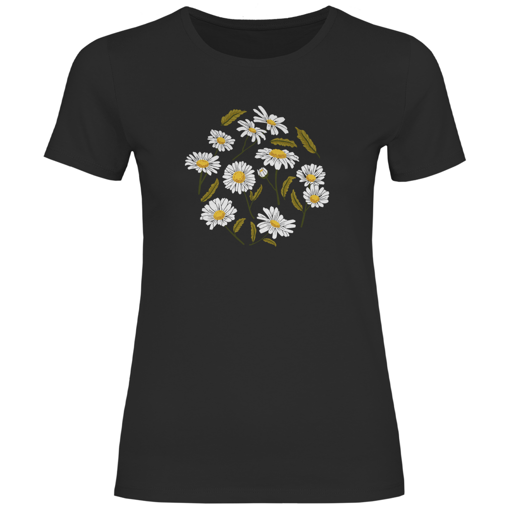 Damen T-Shirt "Viele Gänseblümchen" schwarz