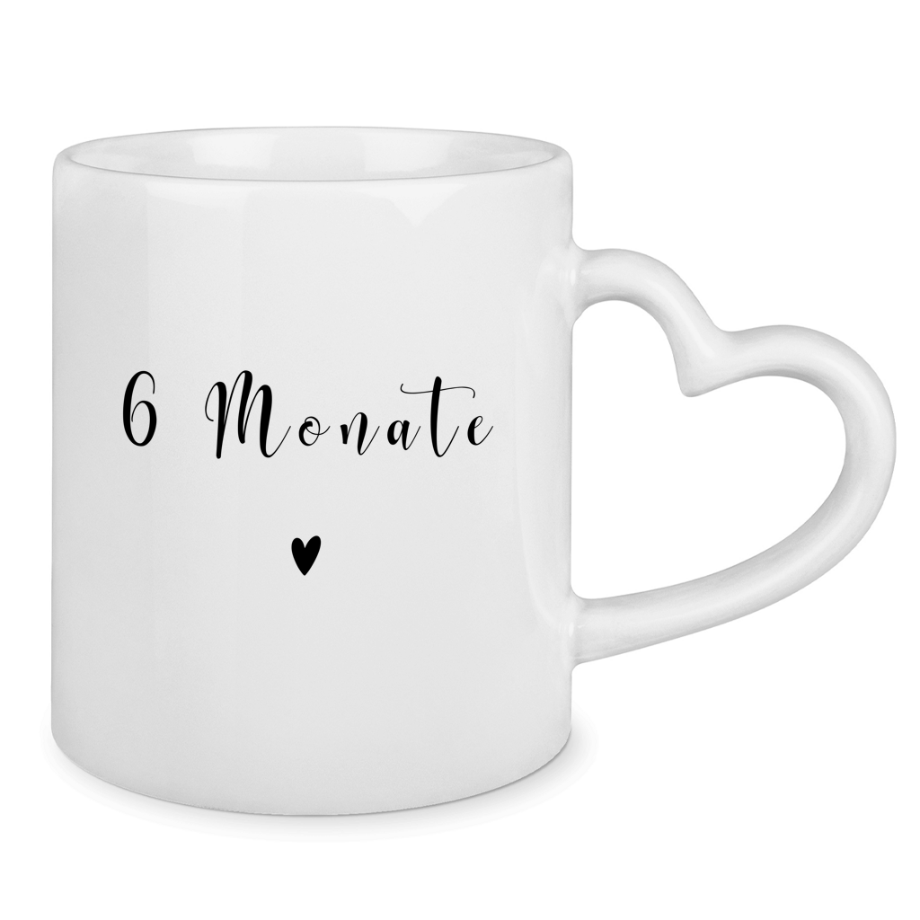 Tasse mit Herzhenkel "6 Monate zusammen"