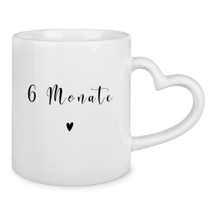 Tasse mit Herzhenkel "6 Monate zusammen"