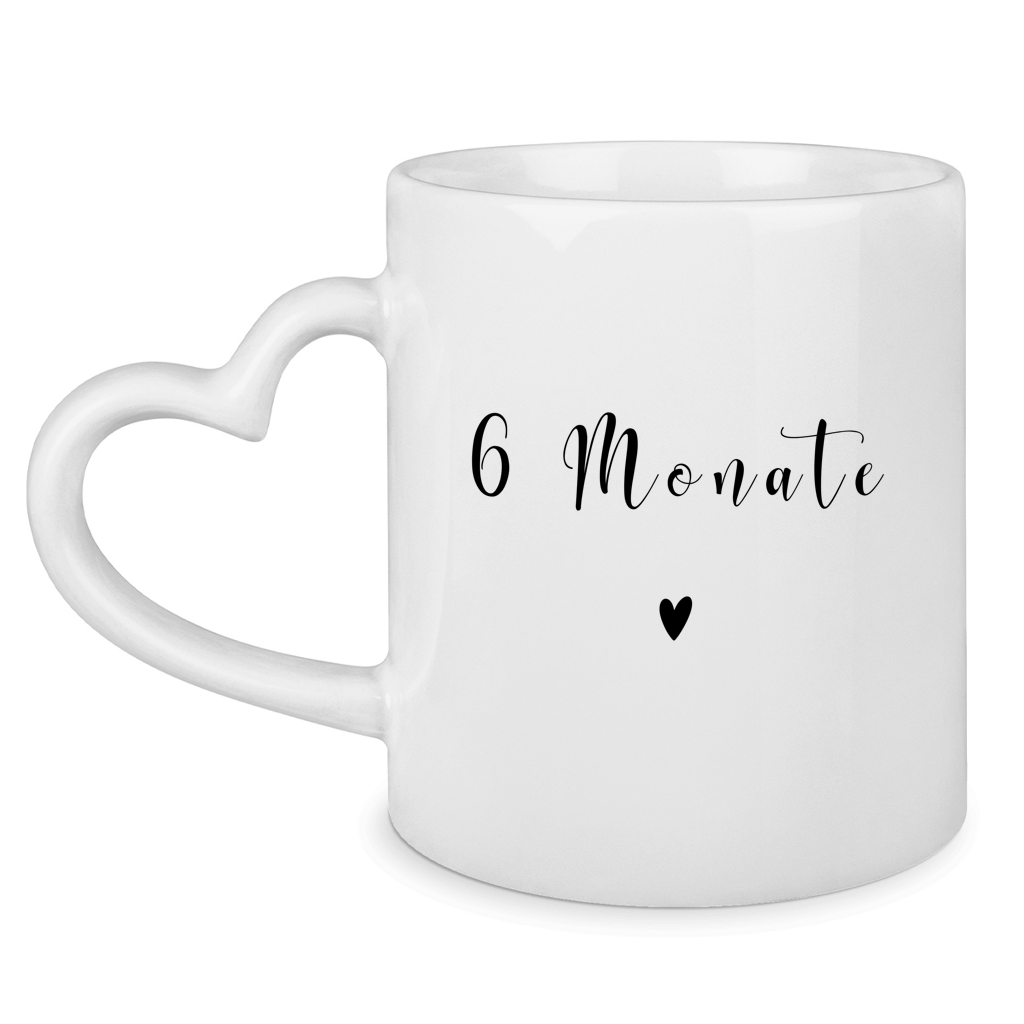 Tasse mit Herzhenkel "6 Monate zusammen"