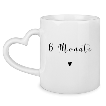 Tasse mit Herzhenkel "6 Monate zusammen"