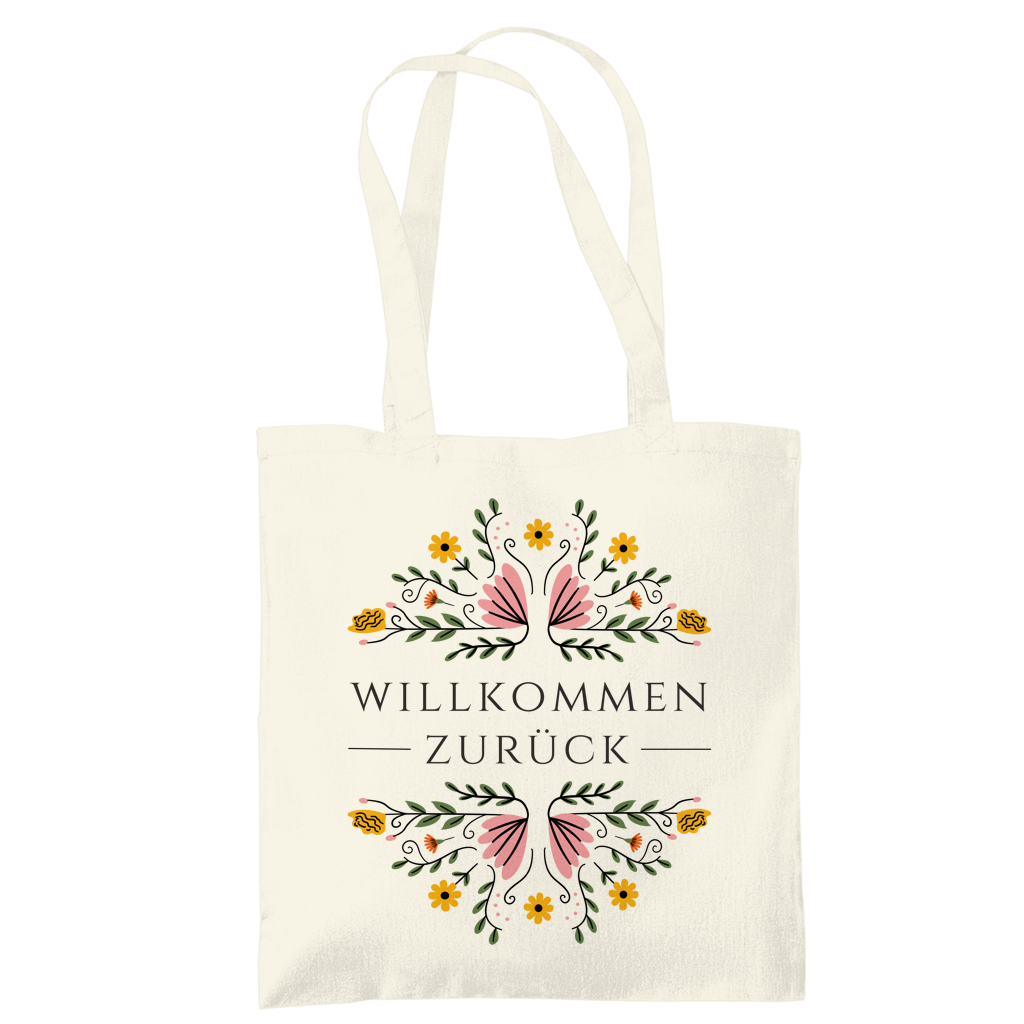 Tragetasche "Willkommen zurück" (Blumenmotiv)