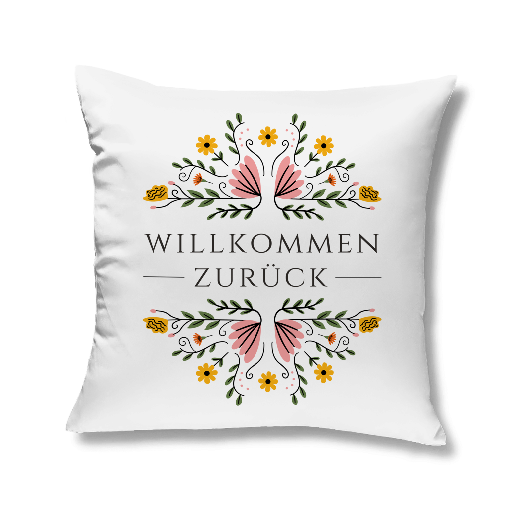 Sofakissen "Willkommen zurück" (Blumenmotiv)
