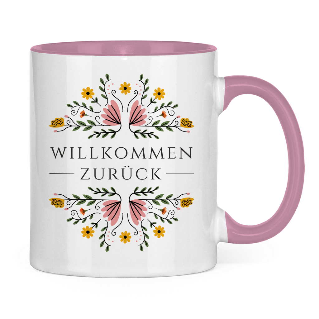 Tasse "Willkommen zurück" (Blumenmotiv)