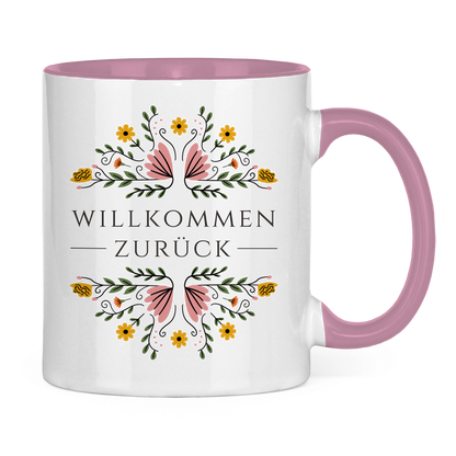 Tasse "Willkommen zurück" (Blumenmotiv)