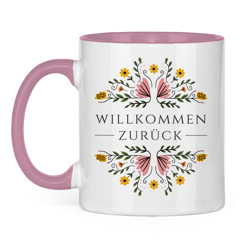 Tasse "Willkommen zurück" (Blumenmotiv)