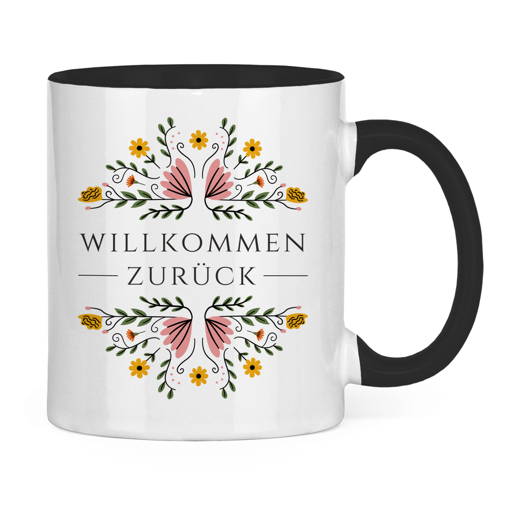 Tasse "Willkommen zurück" (Blumenmotiv)