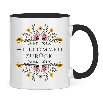 Tasse "Willkommen zurück" (Blumenmotiv)