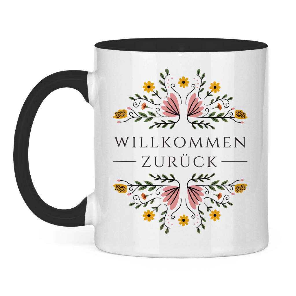 Tasse "Willkommen zurück" (Blumenmotiv)