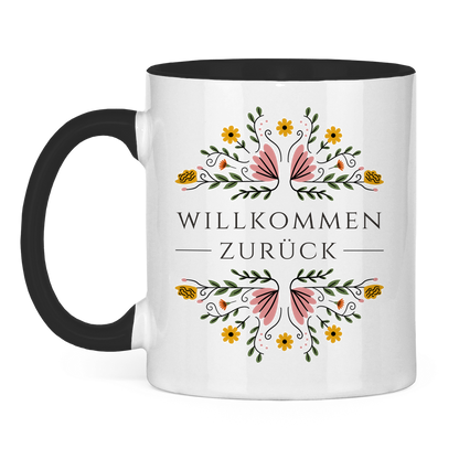 Tasse "Willkommen zurück" (Blumenmotiv)