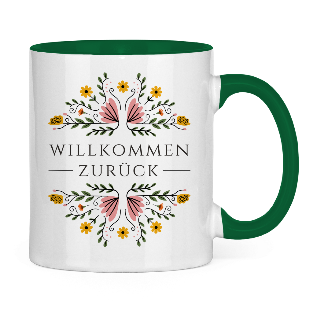 Tasse "Willkommen zurück" (Blumenmotiv)