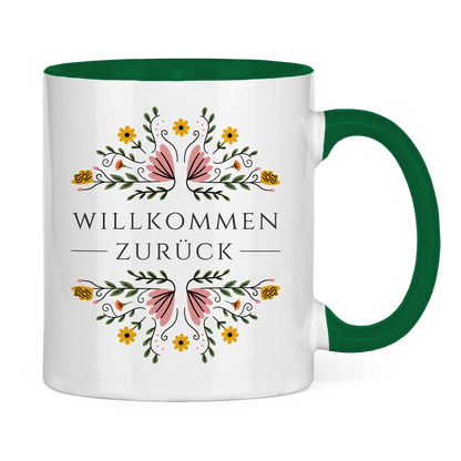 Tasse "Willkommen zurück" (Blumenmotiv)