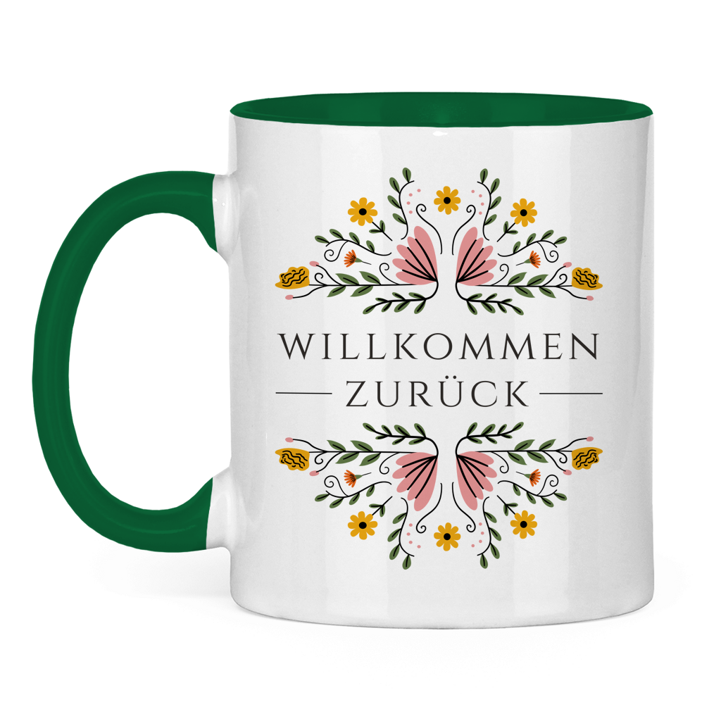 Tasse "Willkommen zurück" (Blumenmotiv)