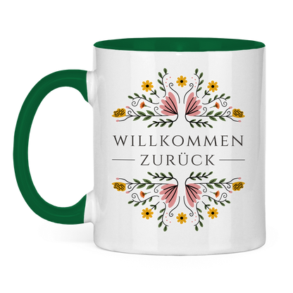 Tasse "Willkommen zurück" (Blumenmotiv)