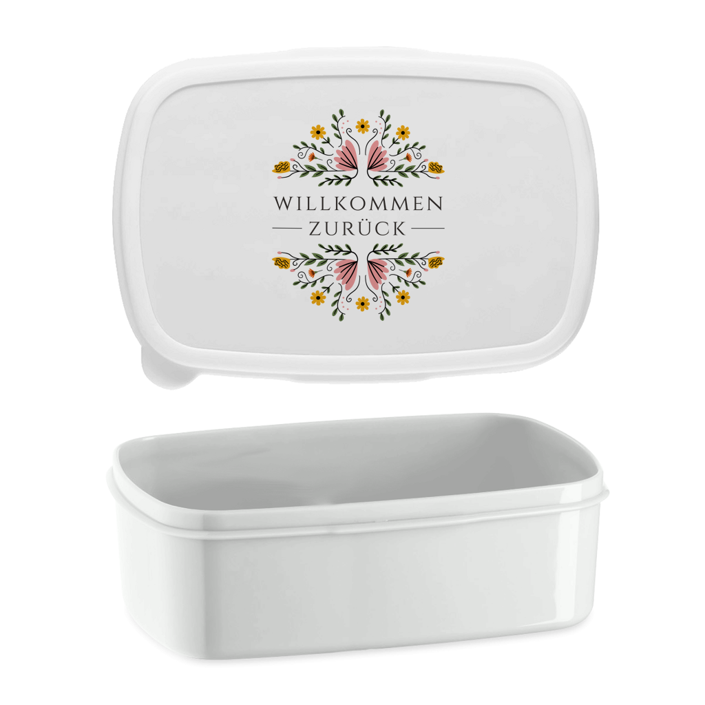 Lunchbox "Willkommen zurück" (Blumenmotiv)