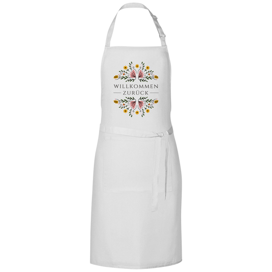 Grillschürze "Willkommen zurück" (Blumenmotiv)