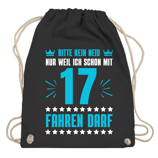 Turnbeutel "Kein Neid, weil ich mit 17 fahren darf" (blaues-Motiv)