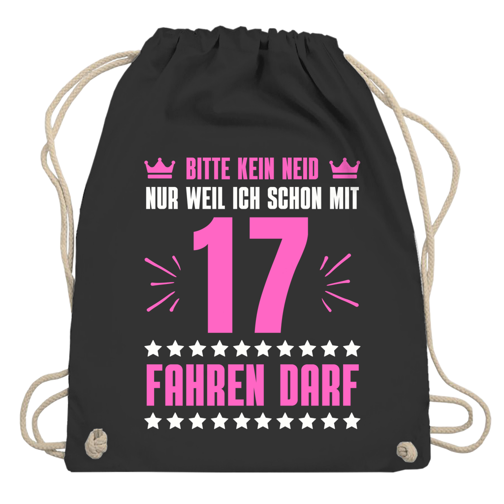 Turnbeutel "Kein Neid, weil ich mit 17 fahren darf" (pinkes-Motiv)