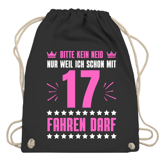 Turnbeutel "Kein Neid, weil ich mit 17 fahren darf" (pinkes-Motiv)