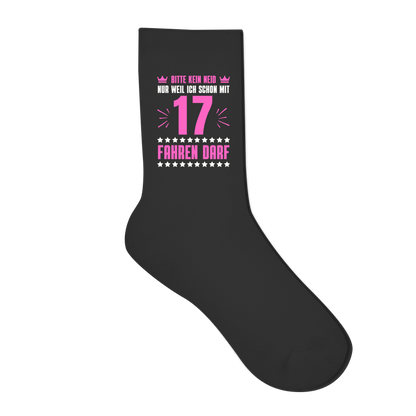 Socken "Kein Neid, weil ich mit 17 fahren darf" (pinkes-Motiv)