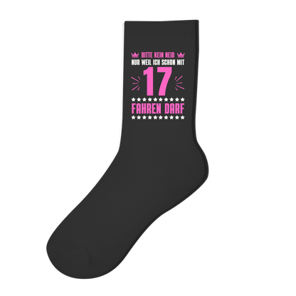 Socken "Kein Neid, weil ich mit 17 fahren darf" (pinkes-Motiv)
