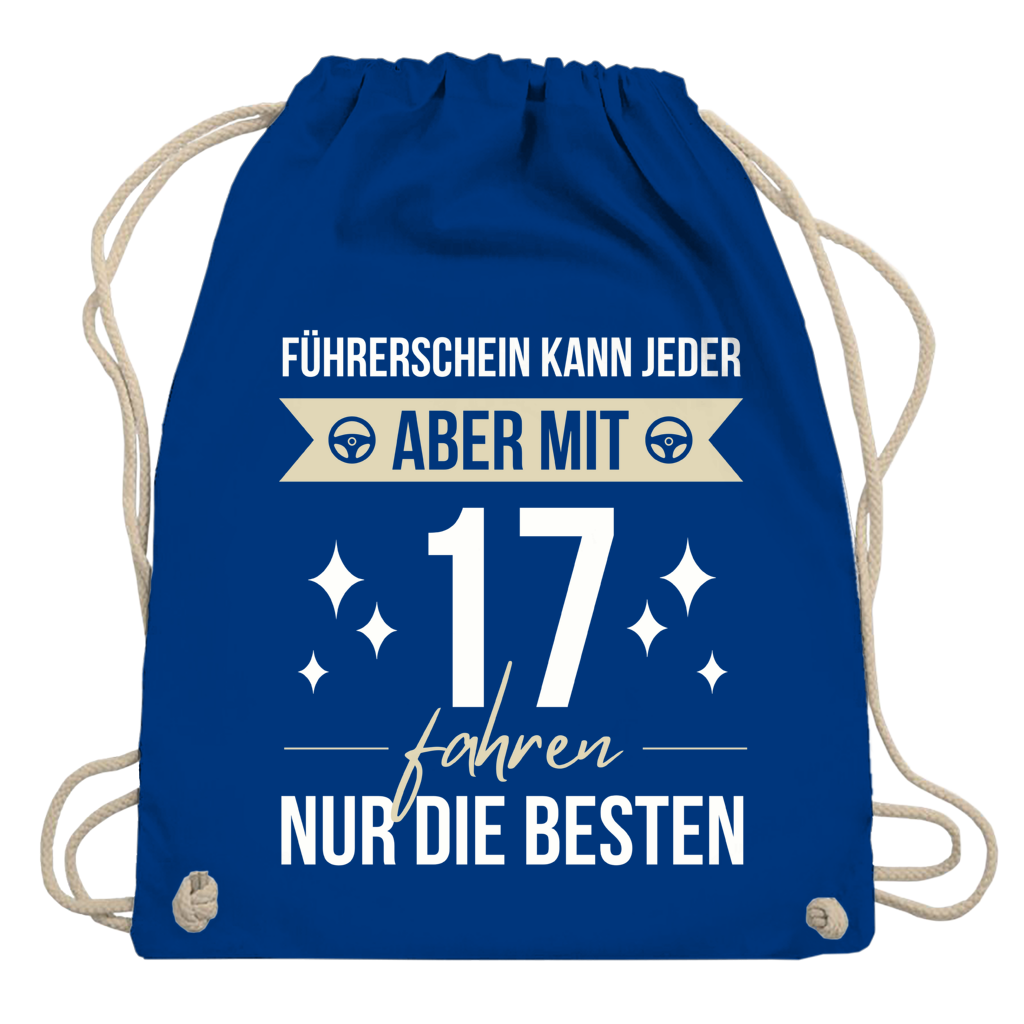 Turnbeutel "Führerschein kann jeder, aber mit 17 fahren nur die besten" blau