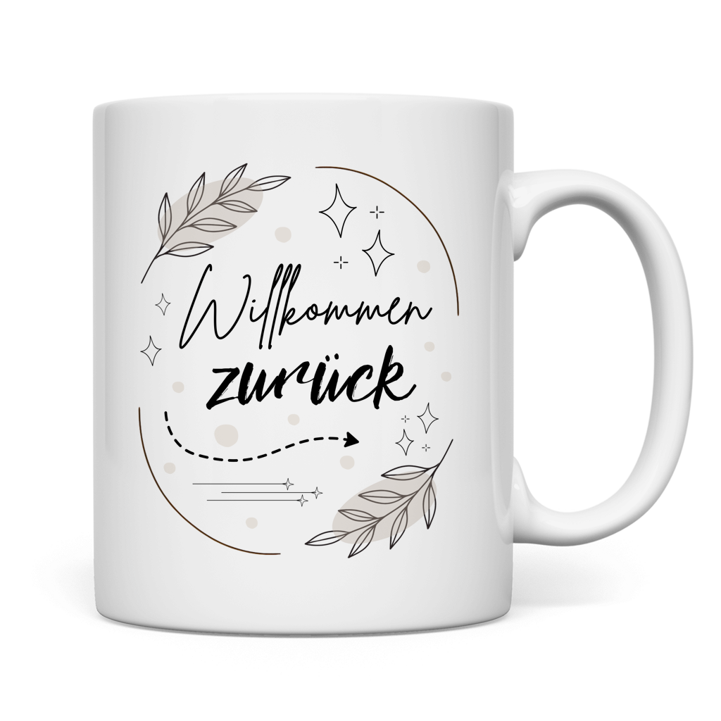 Tasse "Willkommen zurück" (Sterne-Blumen)