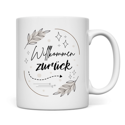 Tasse "Willkommen zurück" (Sterne-Blumen)