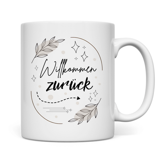 Tasse "Willkommen zurück" (Sterne-Blumen)
