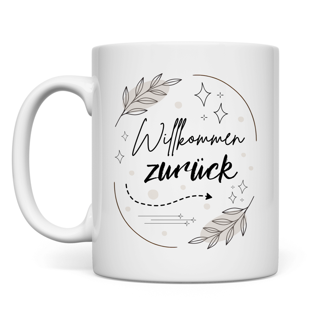 Tasse "Willkommen zurück" (Sterne-Blumen)