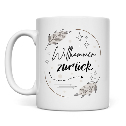 Tasse "Willkommen zurück" (Sterne-Blumen)