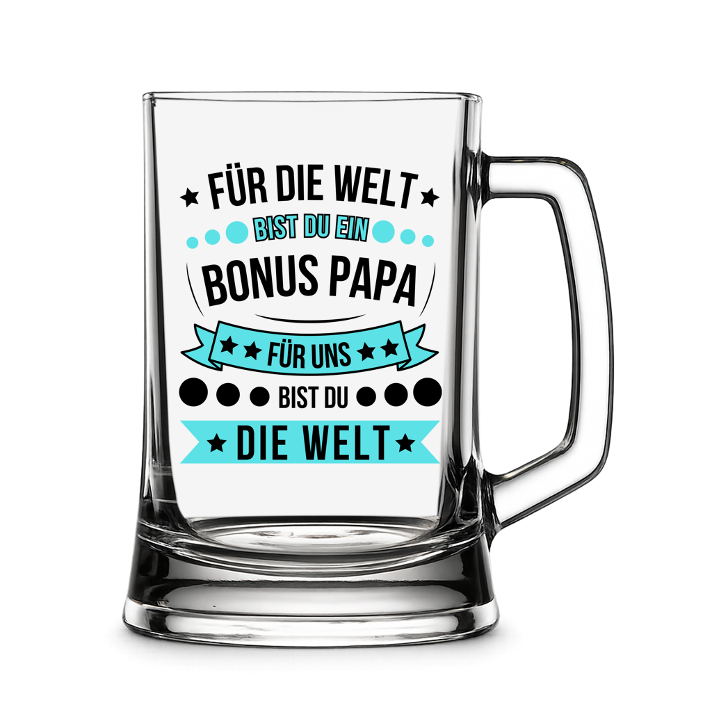 Bierkrug "Für die Welt bist du ein Bonus Papa, für uns bist du die Welt"