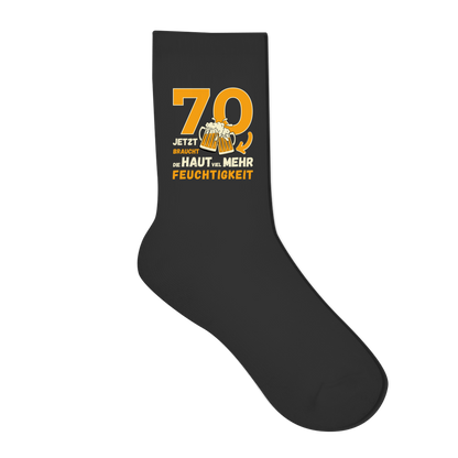 Socken "70 - Jetzt braucht die Haut viel mehr Feuchtigkeit" schwarz rückseite