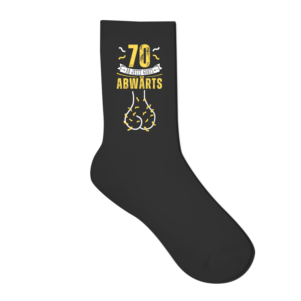 Socken "70 ab jetzt gehts abwärts"  schwarz rückseite