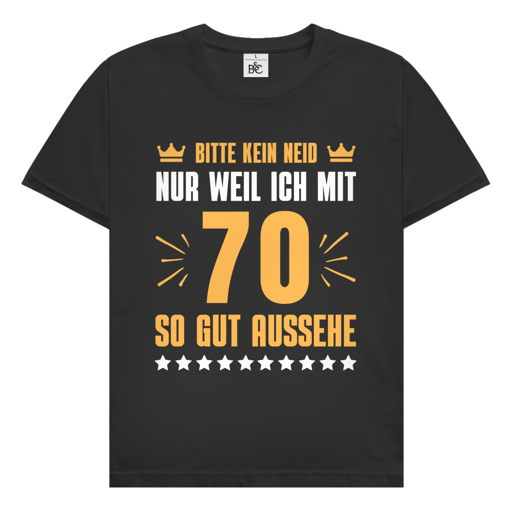 Herren T-Shirt "Bitte kein Neid, nur weil ich mit 66" (Orangenes Motiv)
