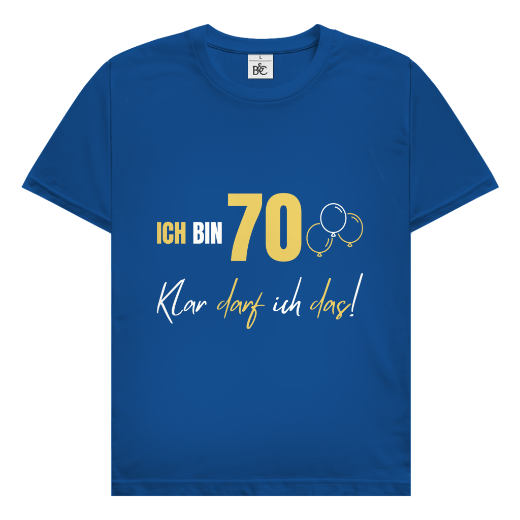 Herren T-Shirt "Ich bin 70 - Klar darf ich das!" royalblau