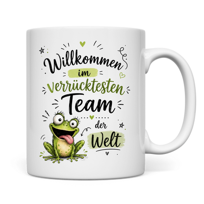Tasse "Willkommen im verrücktesten Team" (Frosch) Rückseite