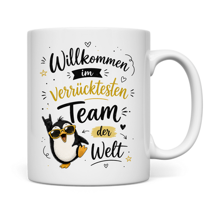Tasse "Willkommen im verrücktesten Team" (Pinguin) Rückseite