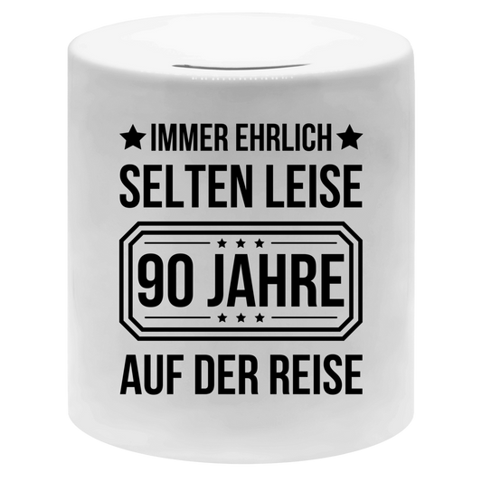 Spardose "Immer ehrlich, selten leise, 90 Jahre auf der Reise"