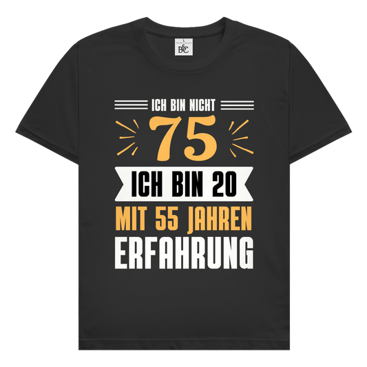 Herren T-Shirt "Ich bin nicht 75" (Orangenes Motiv) Schwarz