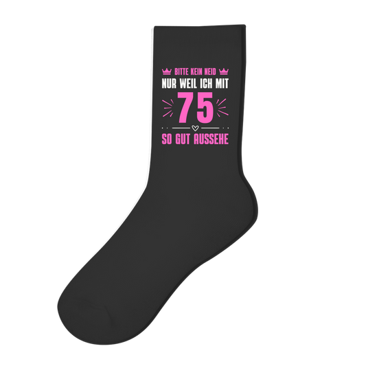 Socken "Bitte kein Neid, nur weil ich mit 75" (Pinkes Motiv)