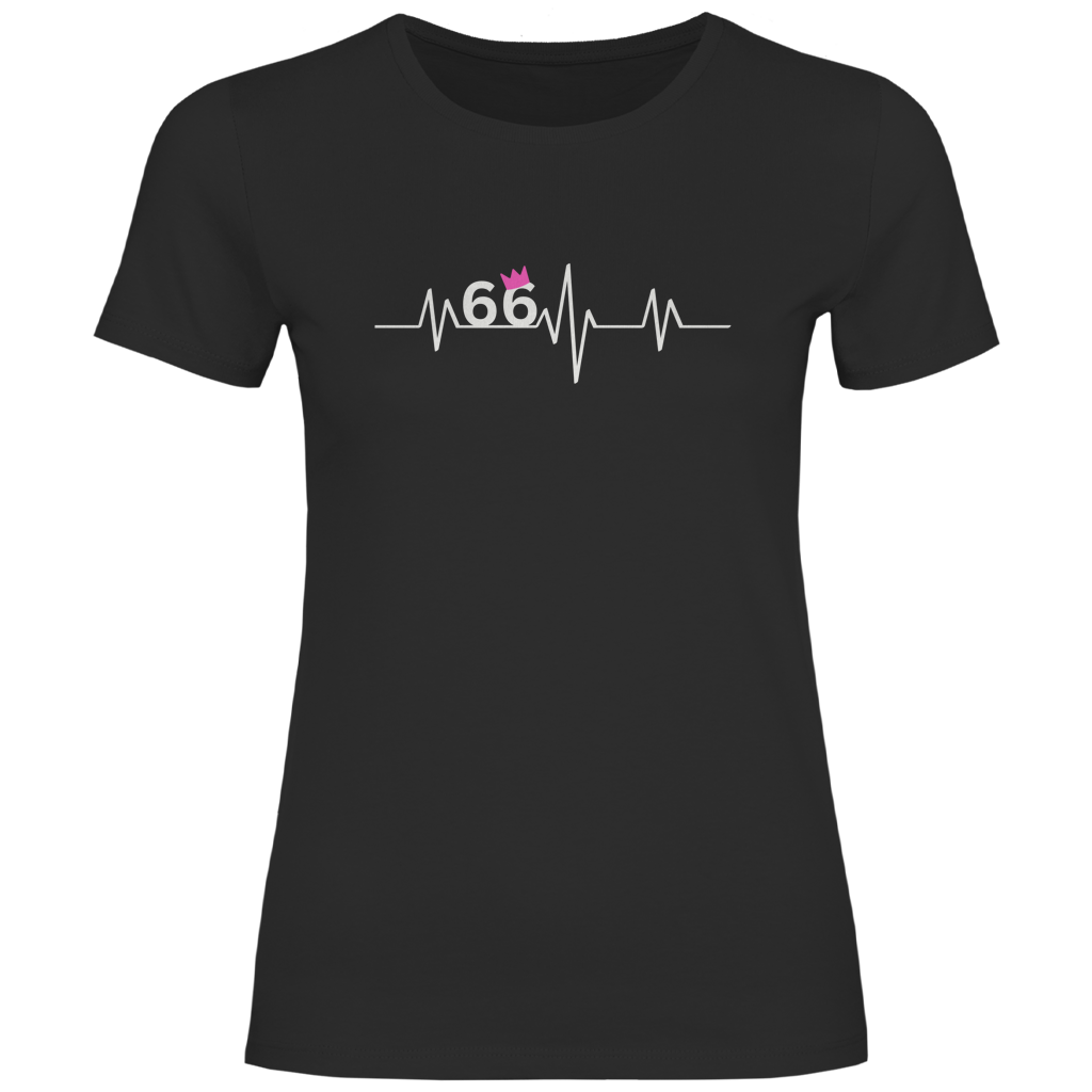 Damen T-Shirt "66 mit rosa Krone" schwarz