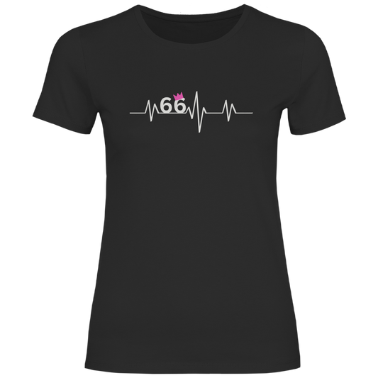 Damen T-Shirt "66 mit rosa Krone" schwarz
