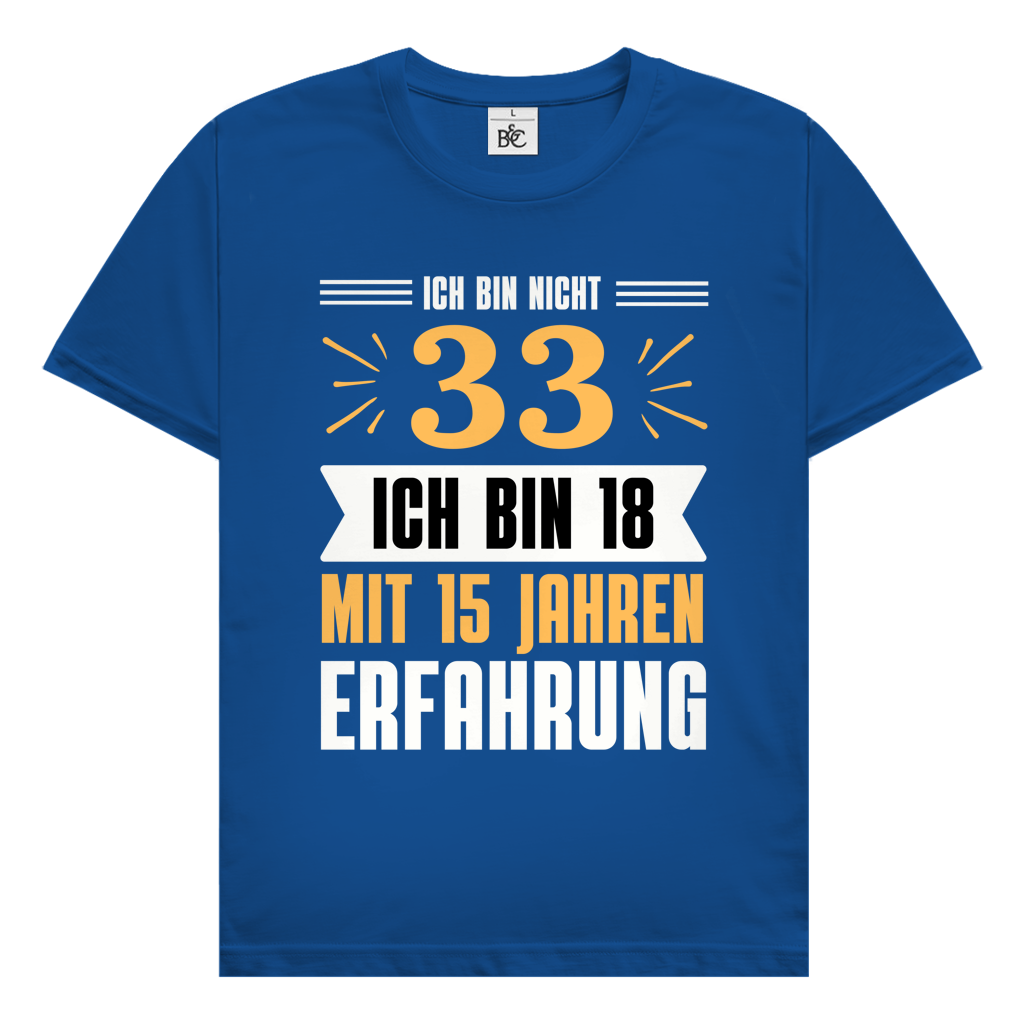 Herren T-Shirt "Ich bin nicht 33" (Orangenes Motiv) royalblau