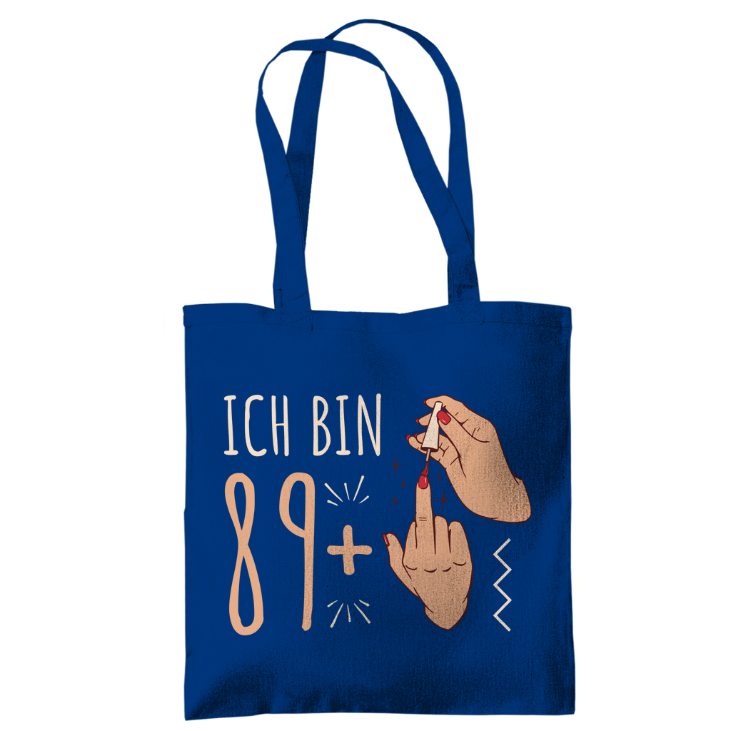 Tragetasche 90. Geburtstag "Ich bin 89 plus lackierter Mittelfinger" blau