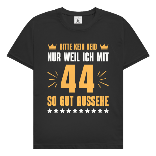Herren T-Shirt "Bitte kein Neid, nur weil ich mit 44" (Orangenes Motiv) schaz