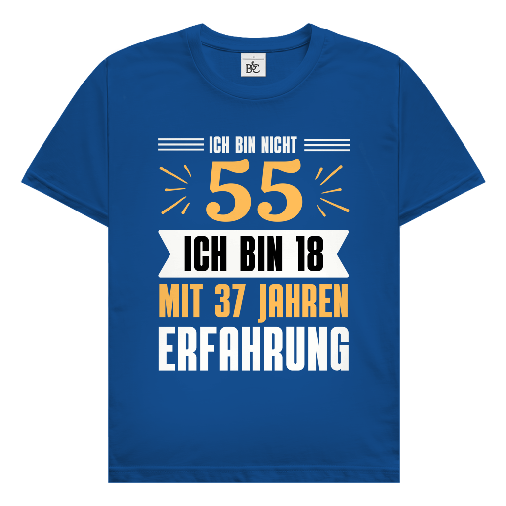 Herren T-Shirt "Ich bin nicht 55" (Orangenes Motiv) royal blau